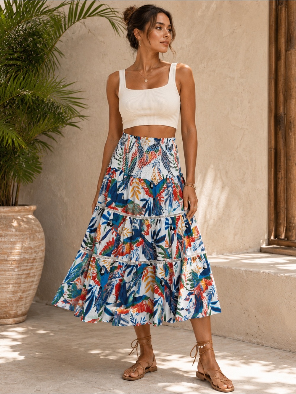 Farm Rio Macaw Wind Midi Skirt – Size XL – Rare Print